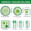 140Pcs St. Patrick's Day Plates and Napkins Happy St. Patrick's Day Party Decorations Shamrock Paper Plates Irish Festival Party Supplies Green Good Lucky Clover Dinnerware Plates, Serves 20 Guests view 2