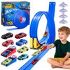 16-Ft Flexible Race Track Set for Kids, DIY Roll-Up Racetrack with 2 Launchers & 6 Mini Cars, Suction-Cup Portable Track Compatible with 1:64 Die-Cast Cars, Indoor & Outdoor Gift for Boys Girls 3+ view 1