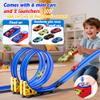 16-Ft Flexible Race Track Set for Kids, DIY Roll-Up Racetrack with 2 Launchers & 6 Mini Cars, Suction-Cup Portable Track Compatible with 1:64 Die-Cast Cars, Indoor & Outdoor Gift for Boys Girls 3+ view 4