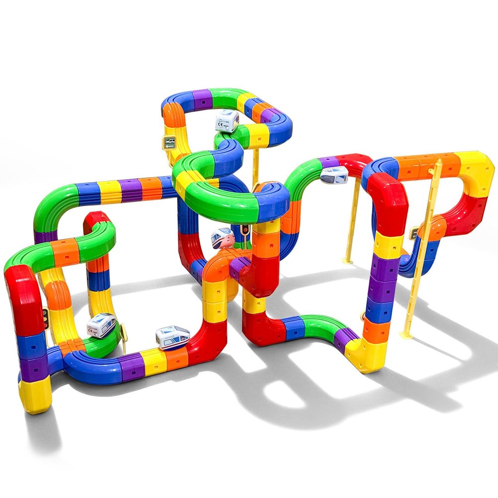 Aesinos Electric Train Set for Kids,Mix-and-Match Cubes Trackfusion Gravity-Defying 3D Embedded Layouts & Motorized Car 3 4 5 6 7 8 Years Old Boys Girls Birthday (202PCS-5Car)