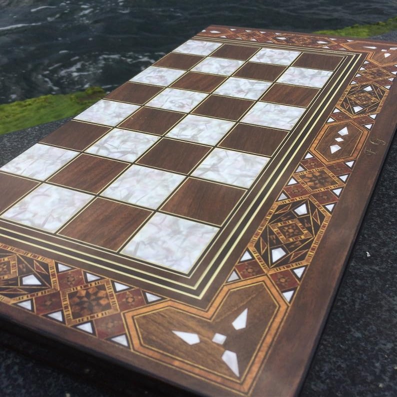19.7" Antique Backgammon Board Handmade from Wood | Vintage Inlaid 3-in-1 Game Set- Gift for Father & Husband, Christmas