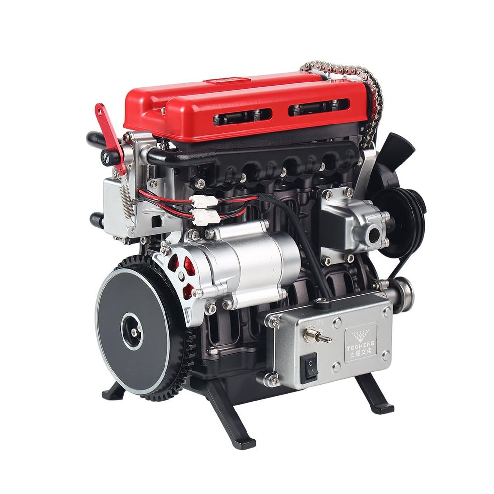 3D Metal Turbocharged L4 Car Engine Model Kit (364+PCS) - DIY Assembly Project for Adults & Teens, Mechanical Engineering Learning, Collector Display & Creative Gift (364+PCS/Black Red)