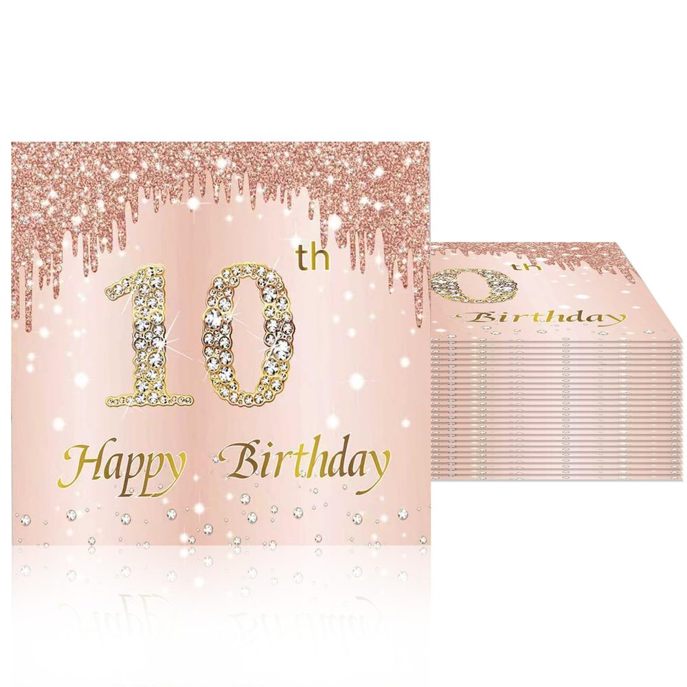10th Birthday Decorations for Girls - 40pcs 10th Birthday Napkins, Rose Gold Disposable Paper Napkins for 10 Year Old Girls,In My Double Digits Era & Peace Out Single Digits Party Decor