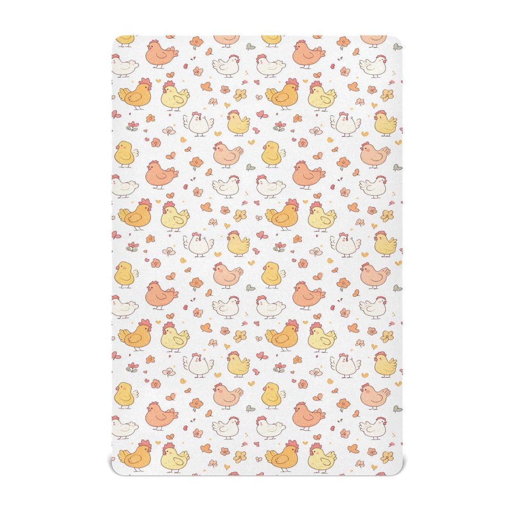 Cartoon Kawaii-Style Chicken White Baby Mini Crib Sheet 52'' x 28'' Soft Stretchy Kids Boys Muslin Crib Sheets for Nursery
