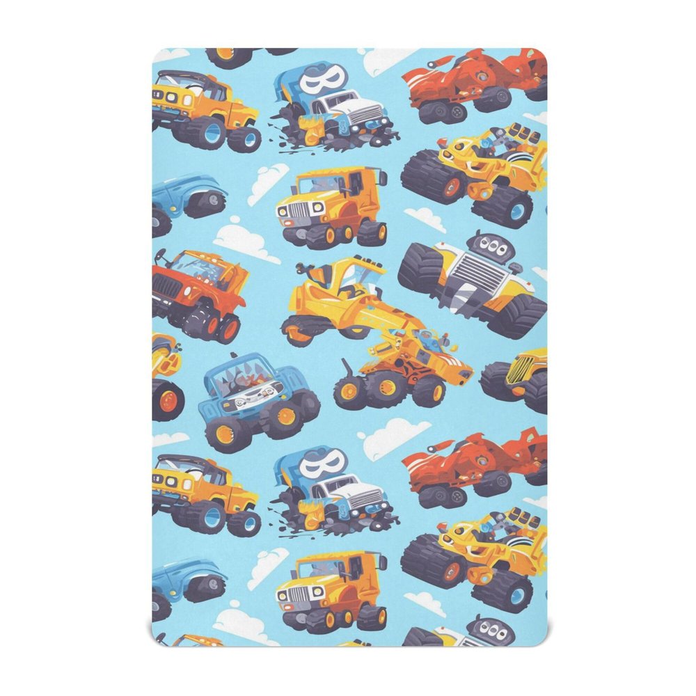 Cartoon Monsters Machine Trucks Robots Baby Mini Crib Sheets 27 x 39In Breathable Kids Girls Muslin Crib Sheet for Baby Bedding