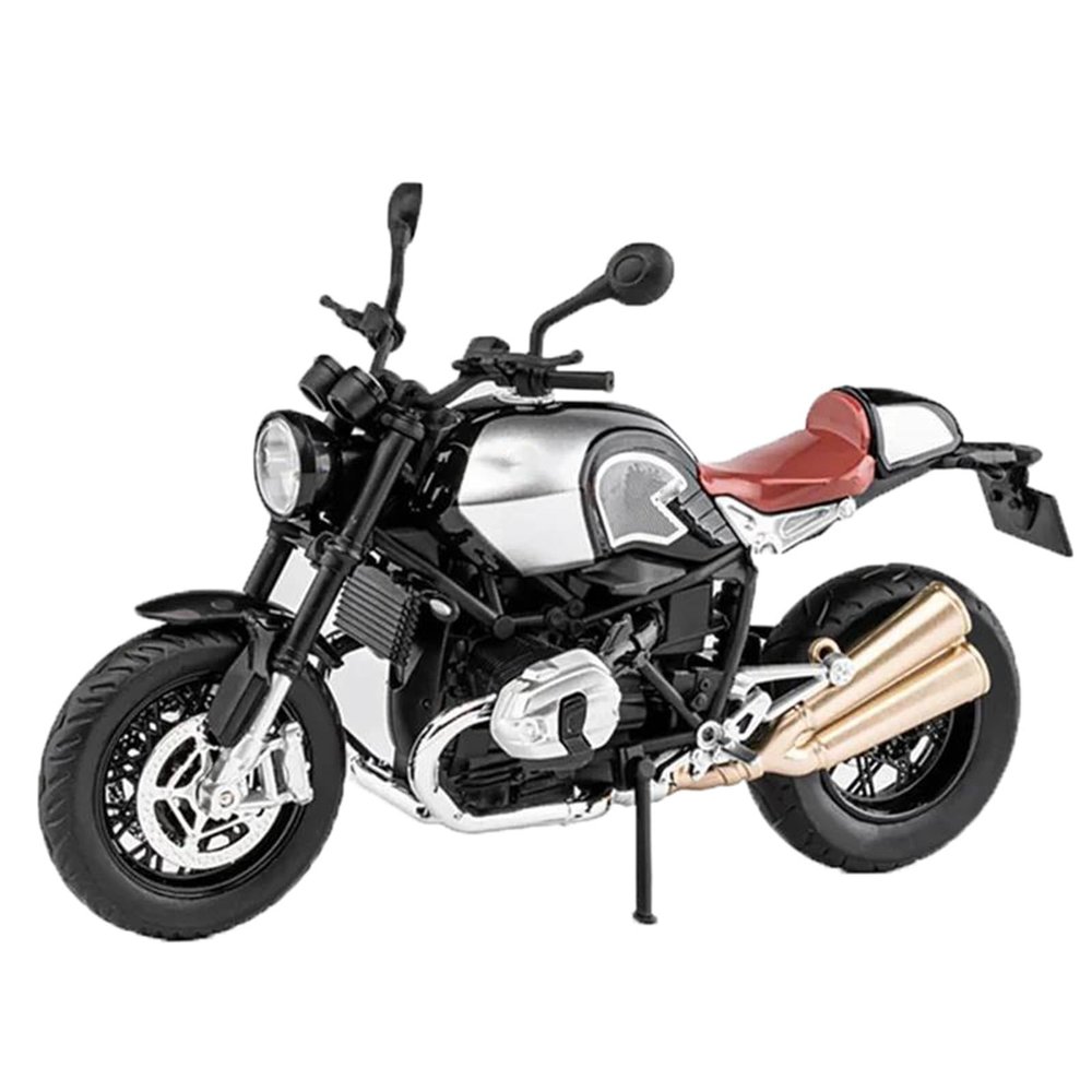 Collection Motorcycle Model Diecast Metal Street Racing Sound and Light Toy Gift 1:12 for BMW Latte R Nine T Alloy Retro for Sports(Silver)