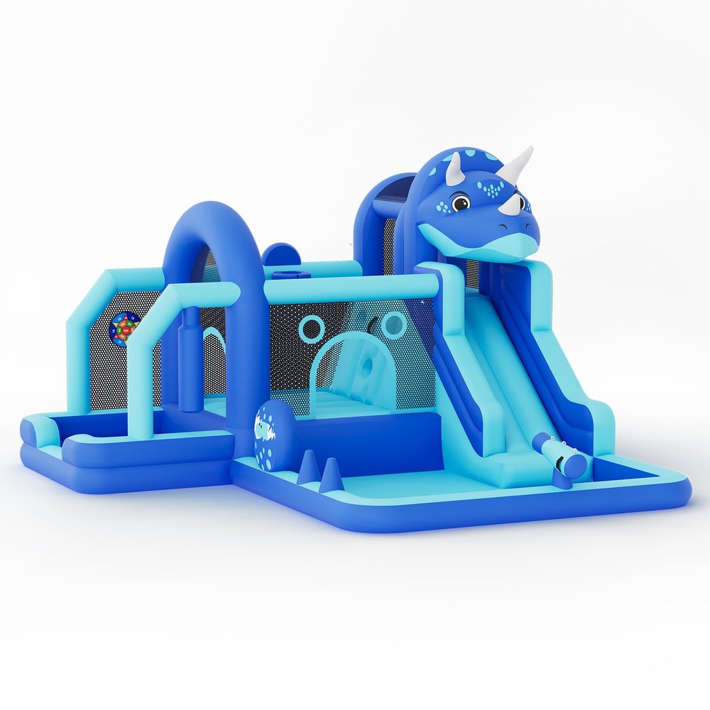 Bounce House Inflatable Bouncer with Slide & Water Features, Durable Oxford Dinosaur Jumping Castle with Air Blower, Large Backyard Bouncy House for Kids, Quick Setup with Accessories Included