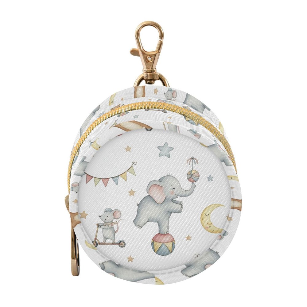 Elephant White Moon Animal Pacifier Holder Case Newborn Pacifier Storage Pouch for Boys Girls Easy Attach to Diaper Bag Portable Baby Essentials Container