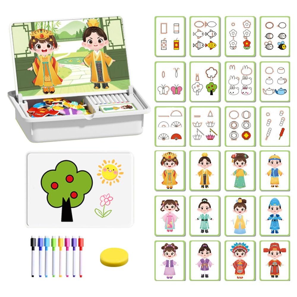 Magnetic Puzzles Face Dress Up Travel Game Double Side Preschool Educational Learning Toy for Kids, 2026 New Creative Educational Magnetic Book with Write Board for Toddlers 3-6 (#04)
