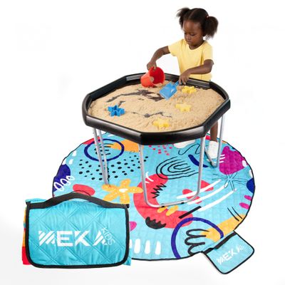 MEKA Tuff Tray Large 38"x38" Black with Stand + Waterproof Sensory Mat 67" Blue, Activity Tray with playmat for Kids Creative, Messy, Everyday Fun, Children and Toddlers Stuff, Outdoor and Indoor