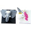 3D Building Block Animal Head Portrait Set, Elephant and Unicorn Wall Decor, 3400+ Pieces, Gray and Pink Design, 11x9.7x6.4 inch and 9.4x6.5x11.4 inch view 1