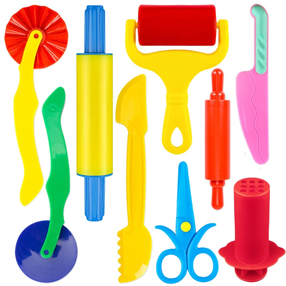 iShyan Dough Tools for Kids,9-Piece Kids Clay and Dough Tool Kit Includes Roller, Rolling Pins, Cutting Tools, Safe Scissors & Plastic Knife for Fun DIY Craft Activities