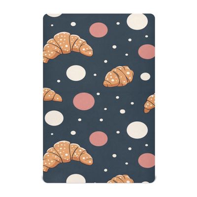 Cartoon Croissants and Dots Navy Baby Crib Mattress Sheets 27 x 39In Standard Size Toddler Boys Playard Sheets for Baby Bedding