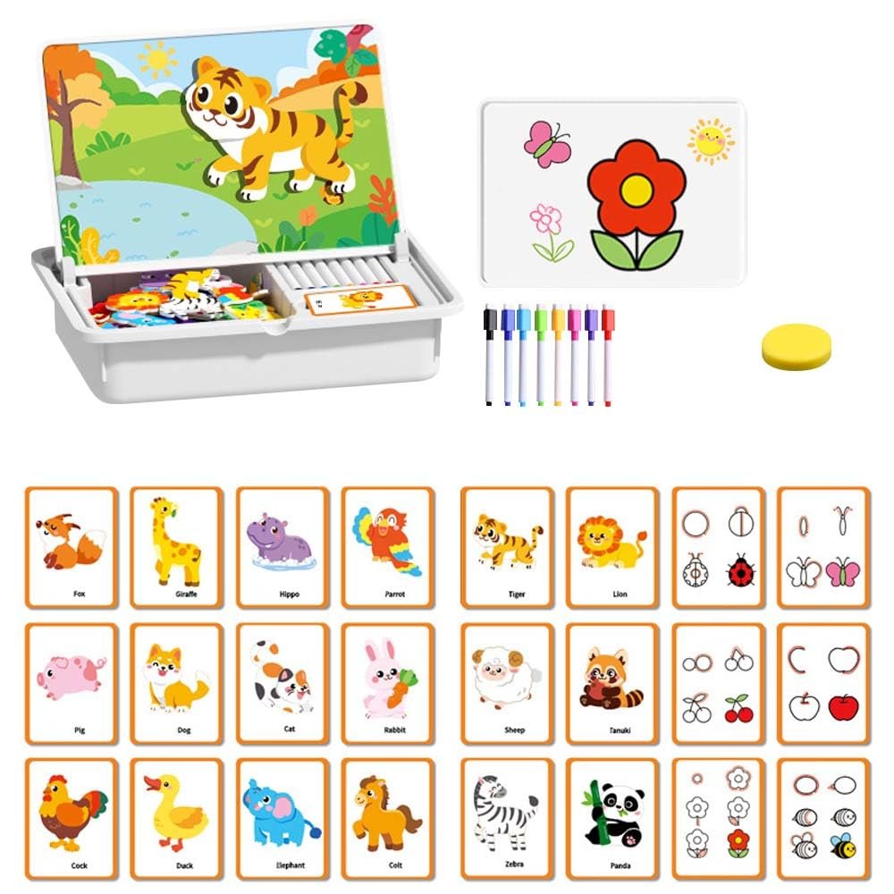 Magnetic Puzzles Face Dress Up Travel Game Double Side Preschool Educational Learning Toy for Kids, 2026 New Creative Educational Magnetic Book with Write Board for Toddlers 3-6 (#06)