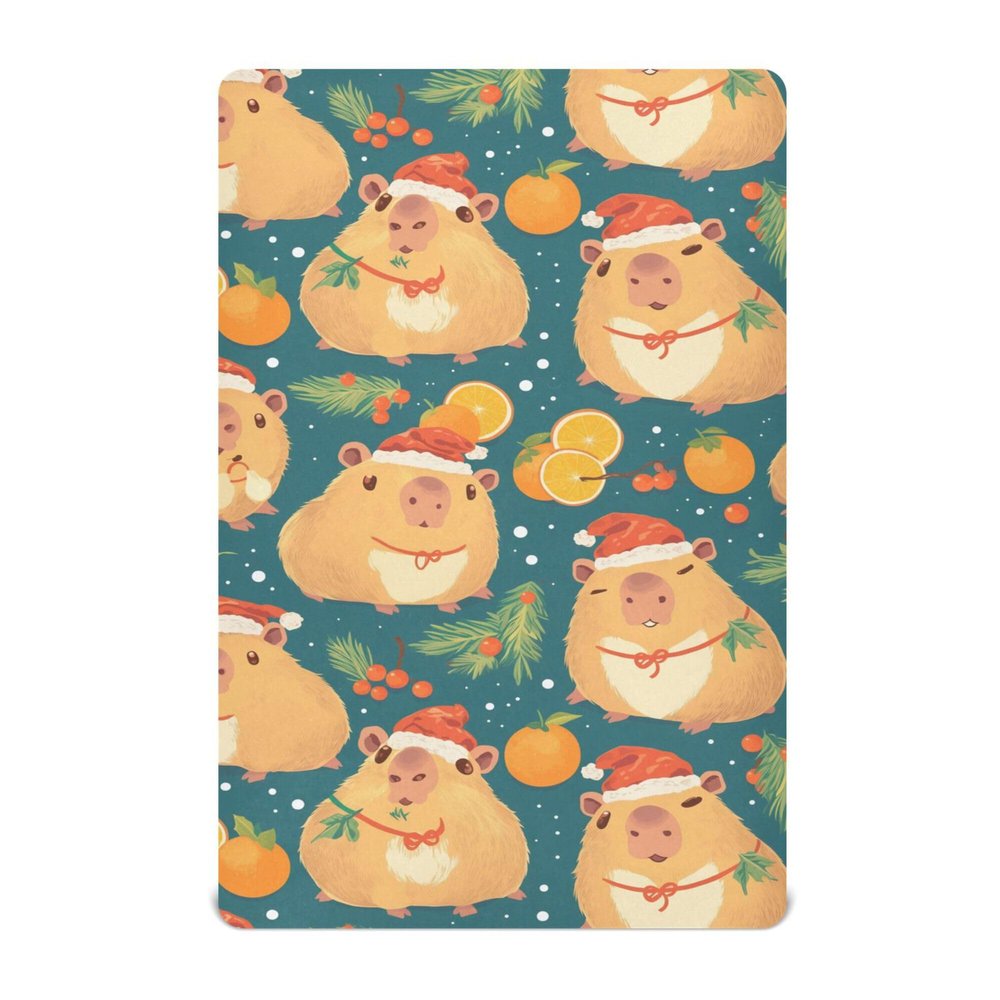 Cartoon Cute Capibara with Xmas Hat Orange Baby Mini Crib Sheet 27 x 39In Soft Stretchy Toddler Girls Pack n Play Sheets for Travel