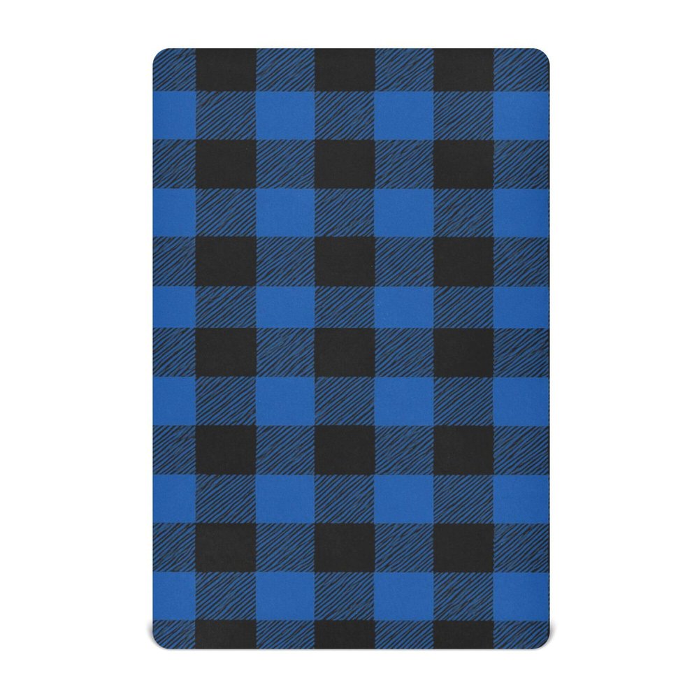 Blue Black Gingham Buffalo Plaid Baby Crib Bed Sheets 52'' x 28'' Soft Microfibre Kids Boys Fitted Crib Sheet for Baby Bedding