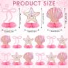 12 Pcs Pink Bow & Seashell Birthday Party Table Decor, Pink Bow Honeycomb Centerpieces, 3D Coquette Starfish Seashell Pearl Table Topper for Birthday Bachelorette Bridal Wedding Party Supplies view 2