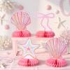 12 Pcs Pink Bow & Seashell Birthday Party Table Decor, Pink Bow Honeycomb Centerpieces, 3D Coquette Starfish Seashell Pearl Table Topper for Birthday Bachelorette Bridal Wedding Party Supplies view 4