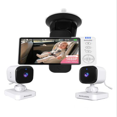 Anicebb Wireless Baby Car Camera with 2 Cameras, 1080P Night Vision, Auto On/Off - Dual Portable Baby Car Monitor, 8 Lullabies, No-Glow IR Night Vision for Infants & Pets