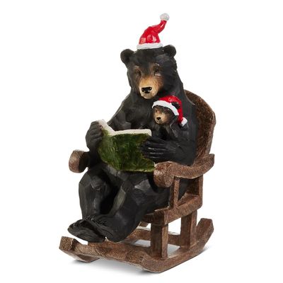 13" Wood Look Papa Bear Reading with Baby