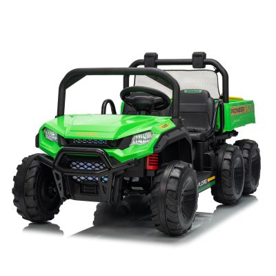 24V 4WD Electric Ride-on Dump Truck for Kids, 2-Seater with Parental Remote Control, 3 Speeds, All-Terrain Off-Road Toy Car for Boys Girls, Green