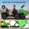 24V 4WD Electric Ride-on Dump Truck for Kids, 2-Seater with Parental Remote Control, 3 Speeds, All-Terrain Off-Road Toy Car for Boys Girls, Green view 3