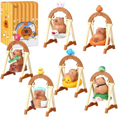Cutecrop Capybara Blind Box Figures 1 Pcs Random Design Capybara Figures Collectible Toys for Spring Summer Home Decorations Holiday Birthday Gifts, Single Box(Swing)