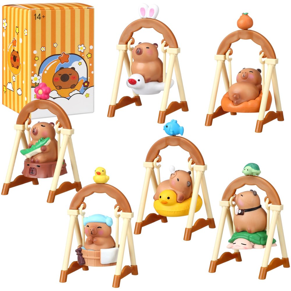 Cutecrop Capybara Blind Box Figures 1 Pcs Random Design Capybara Figures Collectible Toys for Spring Summer Home Decorations Holiday Birthday Gifts, Single Box(Swing)