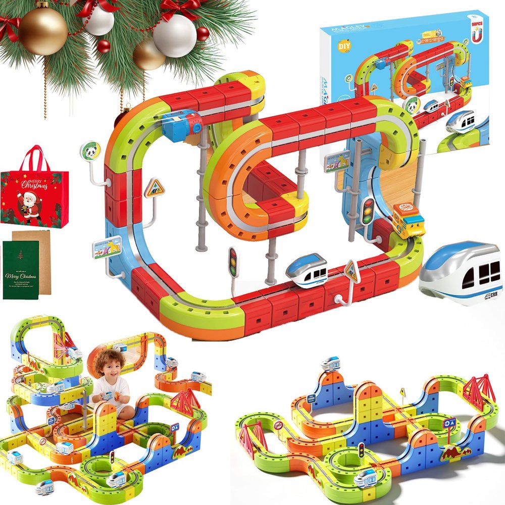 2026 New Generation 3D Train Routes with Mix-and-Match Stem Cubes, Anti-Gravity 3D Infinity Track, DIY Race Track Creative Building Uphill, Loop 360 (98Pcs)