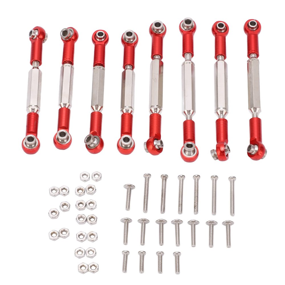 8Pcs Metal Steering Linkage for WPL C14 C24 B14 MN D90 D91, RC Car Aluminum Alloy Servo Link Pull Rod, Adjustable Steering Linkage with Upgraded Textured Design, Replacement (Red)