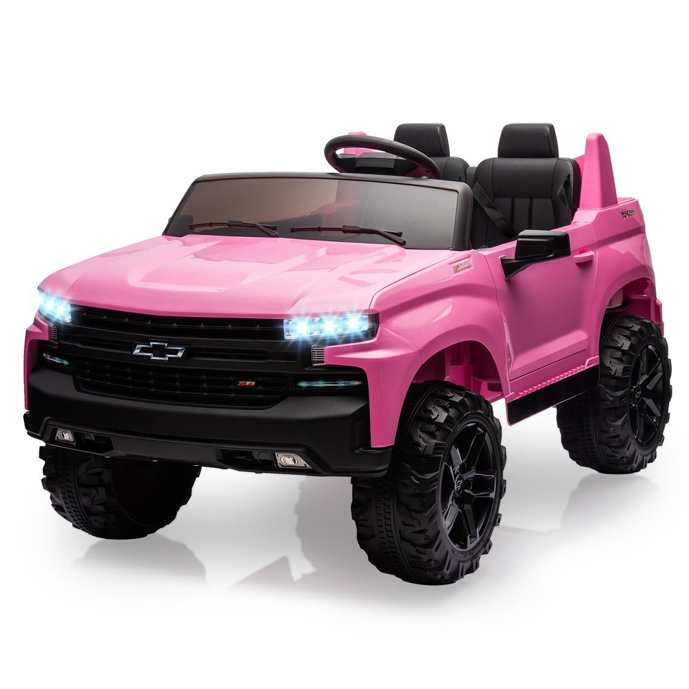 Hetoy 24V 2-Seater Truck Licensed Chevrolet Silverado Ride On Car Toy w/Parent Remote Control,4xSpring Suspension, 3 Speeds, Wireless Music, MP3 Player, Electric Vehicle Car for Kids, Pink