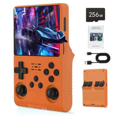 R40S PRO Handheld Game Console30000 in 1 3.5 inch IPS Screen Mini Retro Console 3800mAh Portable Pocket Arcade 12+ Mainstream Emulator 256G TF Card Transparent (Orange)