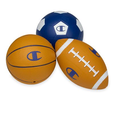 Champion All-Weather Mini Sports Balls (Pack of 3, Red/White/Blue), Rubber & PVC-Cover Soccer, Basketball & Football, Durable Construction for Backyard, Playground, School, and Indoor Play