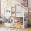 Twin Over Twin House Bunk Bed with Ladder - Wood White - House Shaped Playhouse - Family-Friendly Bedroom Decor view 1