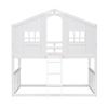 Twin Over Twin House Bunk Bed with Ladder - Wood White - House Shaped Playhouse - Family-Friendly Bedroom Decor view 4