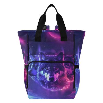 Bolaz Diaper Bag Backpack Tote Multifunction Baby Nappy Changing Bags Neon Wolves Large with Stroller Straps Travel
