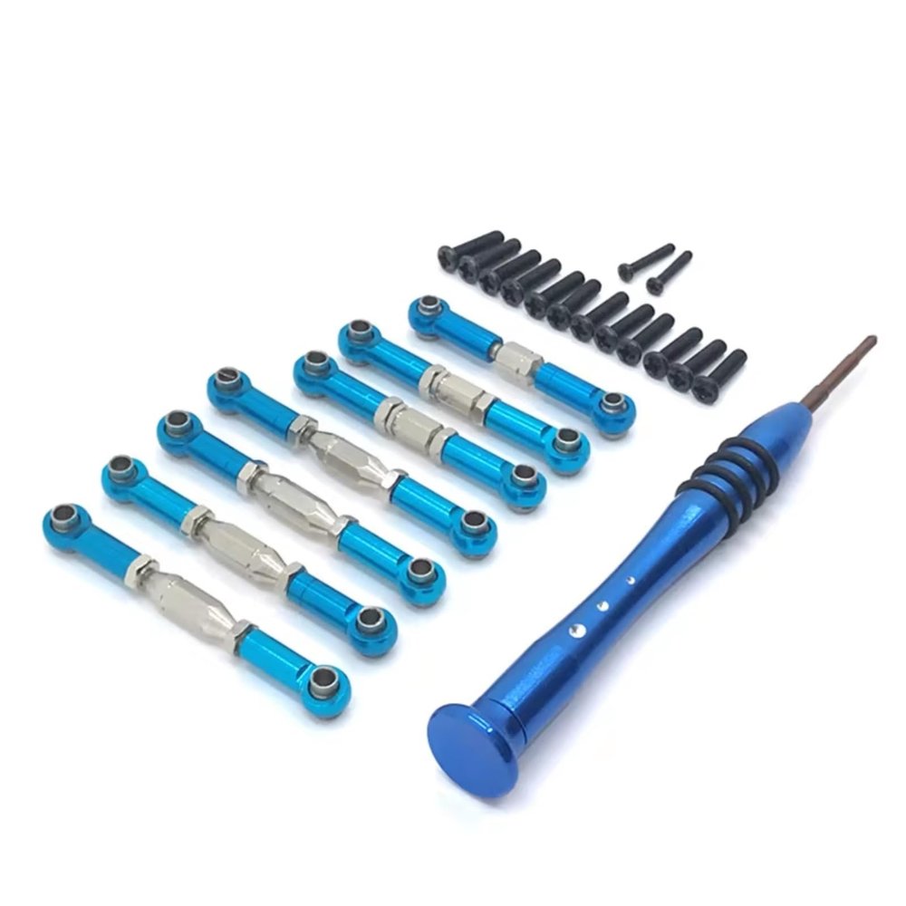 RC Car Upgrade Part For Wltoys 144002 144001 124016 124017 124018 124019 Metal Servo Pull Steering Linkage Rod Set RC Car Upgrade Repairs Parts(Blue)