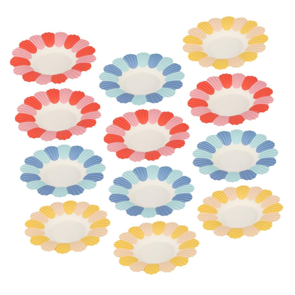 150pcs Flower-shaped Disposable Paper Plates for Party Tableware Decorative Dessert Plates in Red Yellow Blue for Birthday and Outdoor Events