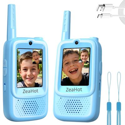 2026 Upgraded Video Walkie Talkies for Kids, Video Intercom Featuring with Camera, Video Voice Chat, Emoji Messaging, Voice-Changing Modes, for Children Boys & Girls, 2 Pack (Blue)