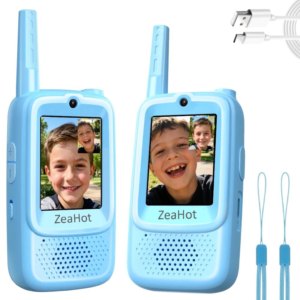 2026 Upgraded Video Walkie Talkies for Kids, Video Intercom Featuring with Camera, Video Voice Chat, Emoji Messaging, Voice-Changing Modes, for Children Boys & Girls, 2 Pack (Blue)