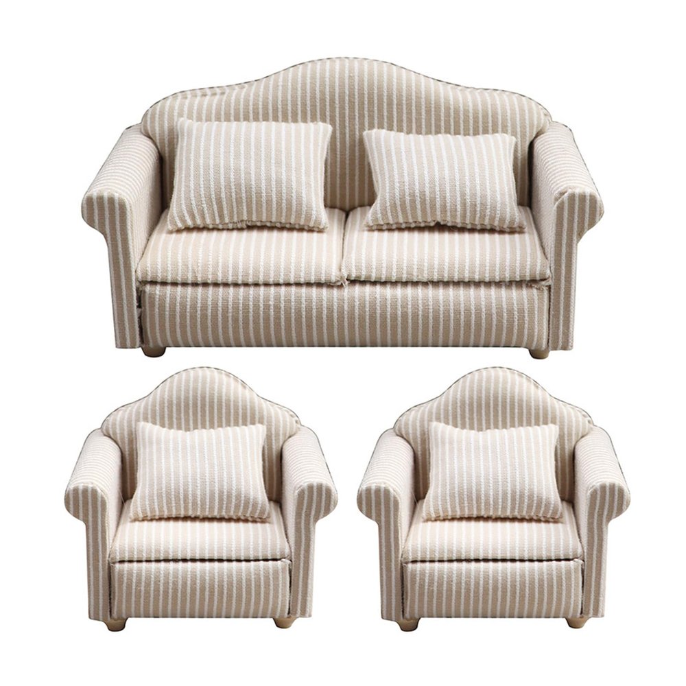 1:12 Dollhouses Miniature Couch Set of 3 Pretend Playing for and Collectors Display Scene Comfortable Furniture