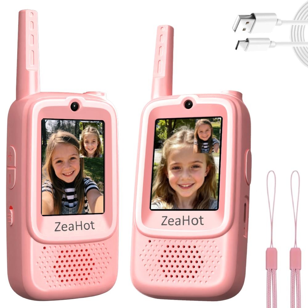 2026 Upgraded Video Walkie Talkies for Kids, Video Intercom Featuring with Camera, Video Voice Chat, Emoji Messaging, Voice-Changing Modes, for Children Boys & Girls, 2 Pack (Pink)