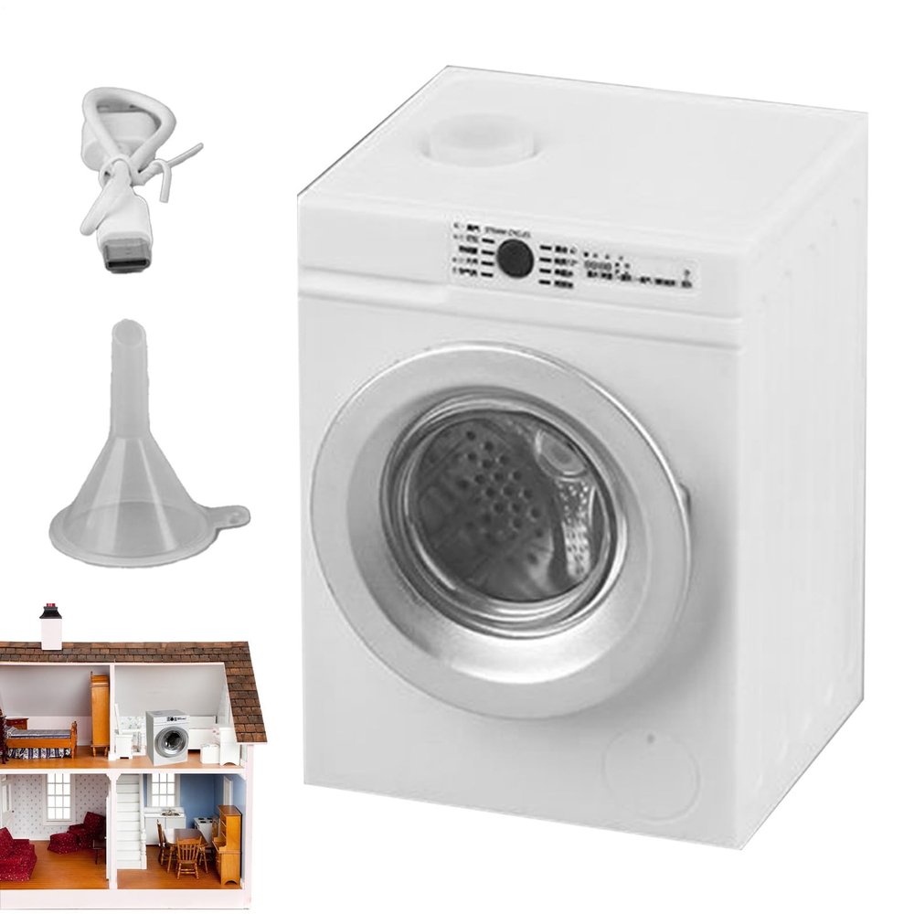Mini Washing Machine Toy 1:12 Scale Appliance, Rechargeable with Rotating Drum & Openable Lid, Realistic Laundry Play Details for Kids, Toys Washer Set, Pretend Play Laundry Gift for Boys & Girls