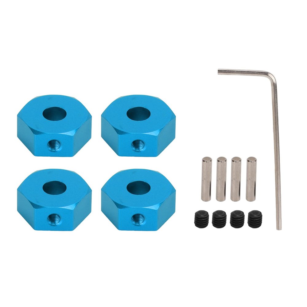 4PCS 1/10 RC Wheel Hex Hubs Nut 14mm, Aluminum Wheel Hex Drive Hub for AMMRA Big Rock Typhon Senton, RC Upgrade Part with 4 Set Screws 4 Pins Right Angle Wrench, Durable Lightweigh (Blue)
