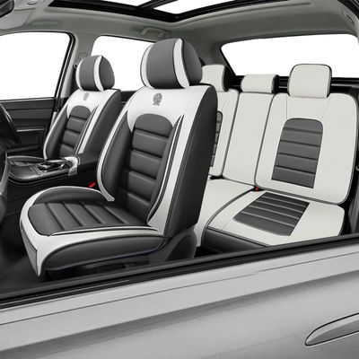 Car Seat Covers for Atlas Cross Sport,for Volkswagen Atlas Cross Sport 2020-2025,Waterproof Leather Seat Covers,Compatible Airbag,Full Set Comfort Car Seat Protectors for Most Cars(Gray&White)