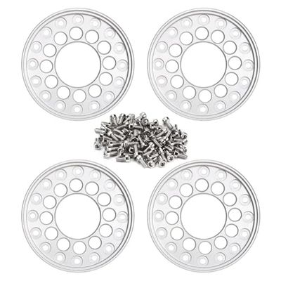 4PCS CNC Aluminum Outer Beadlock Ring 1.0 Inch Wheel Rims 1 24 Scale RC Crawler Car Compatible(A Silver)
