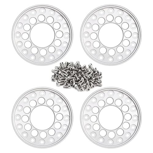 4PCS CNC Aluminum Outer Beadlock Ring 1.0 Inch Wheel Rims 1 24 Scale RC Crawler Car Compatible(A Silver)