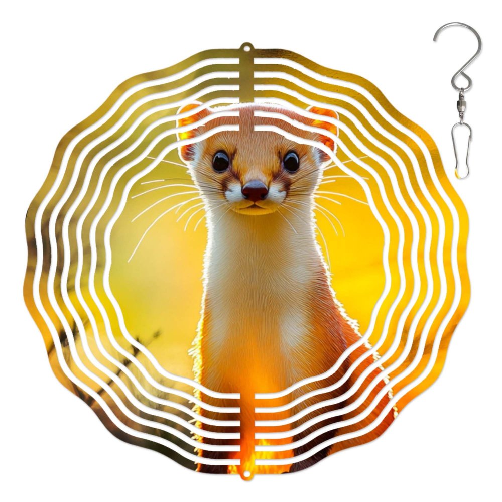 10-Inch Metal Wind Spinner 3D Yellow Weasel Wind Spinner, Unique Metal Hanging Kinetic Wind Sculpture Ornament Gifts for Women Yard Art Garden Patio Lawn Indoor Outdoor Decor (1)