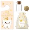 Wooden Tooth Fairy Door Hanger Sign with Keepsake Bottle Coins Pouch, Tooth Fairy Tooth Holder Encouraging Gift for Lost Teeth Boy Girl(Gold) view 1