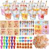 Funrous 242 Pcs Valentines Day Stationery Set 24 Pack Valentine Gifts Include Plastic Cups Pencils Stampers Notebooks Ballpoint Pens for Valentine Day School Classroom Party Favors(Valentines) view 1